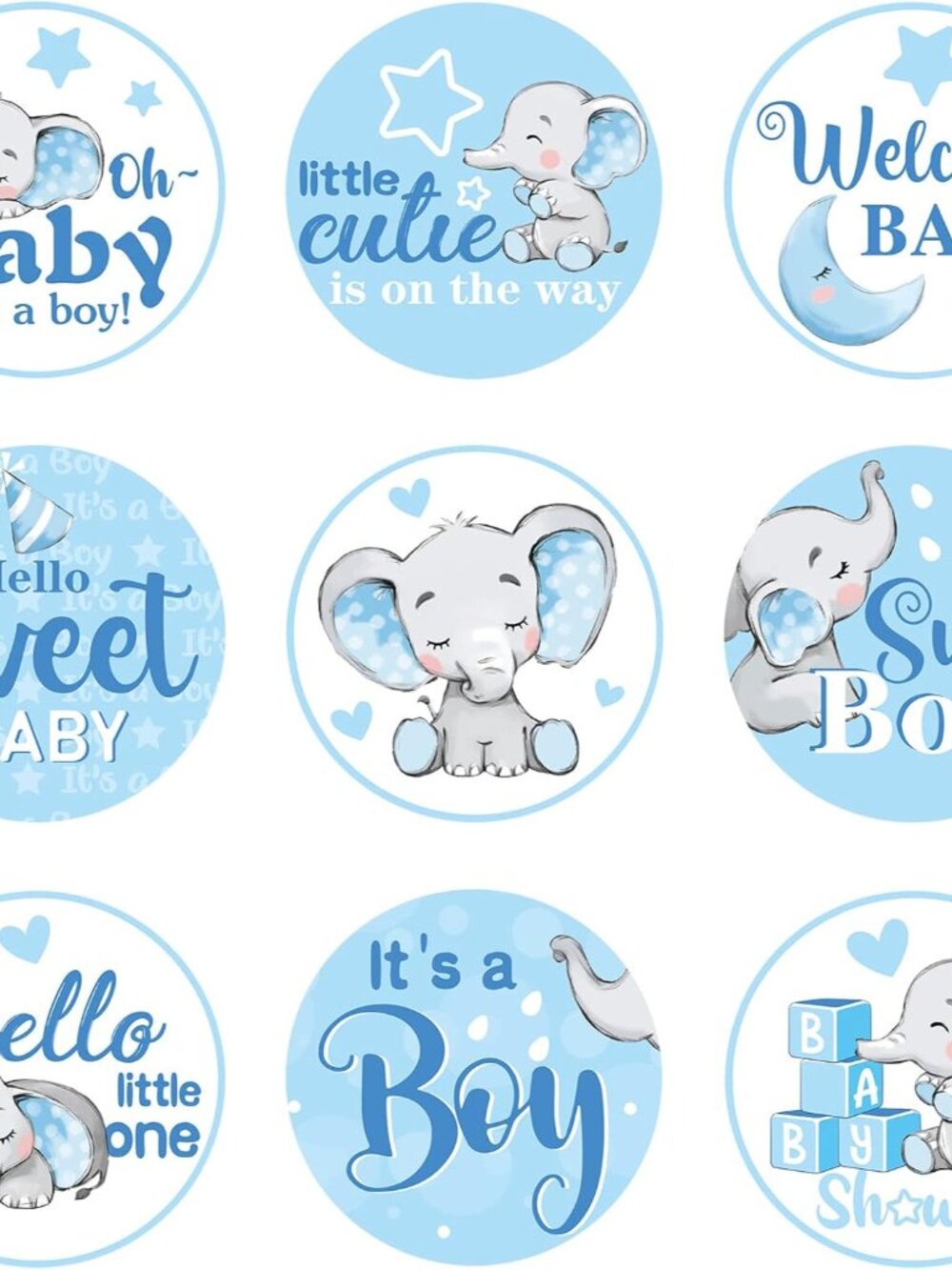504 PCS Baby Elephant Stickers Candy Labels, Blue